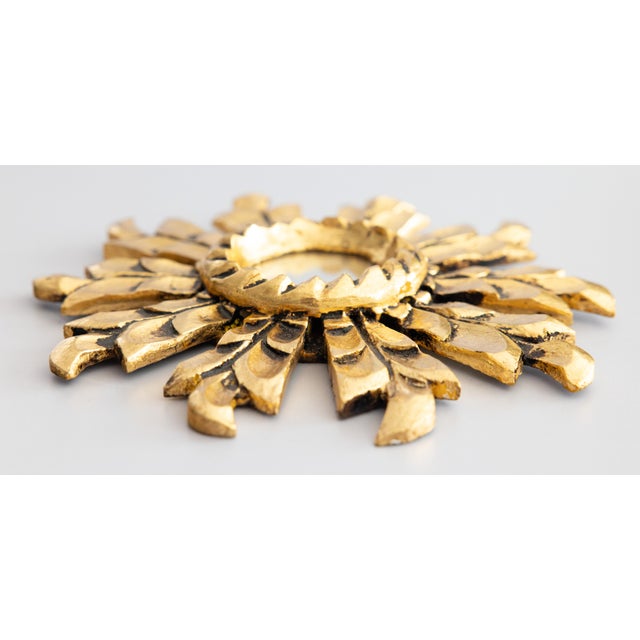Mid-Century Modern Petite Mid Century Italian Giltwood Sunburst Mirror For Sale - Image 3 of 7