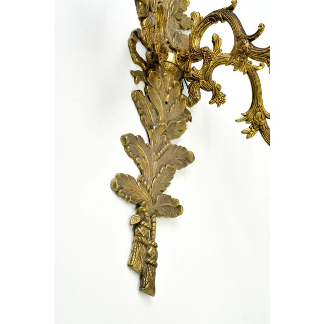 Mid 20th Century Large Bronze Louis XVI Style Wall Sconce Pair With Bow Tassels For Sale - Image 11 of 15