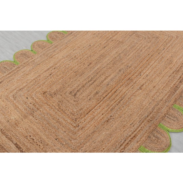 Green Scallop Edge With Natural Jute Rug 5x7 Ft. For Sale - Image 6 of 13