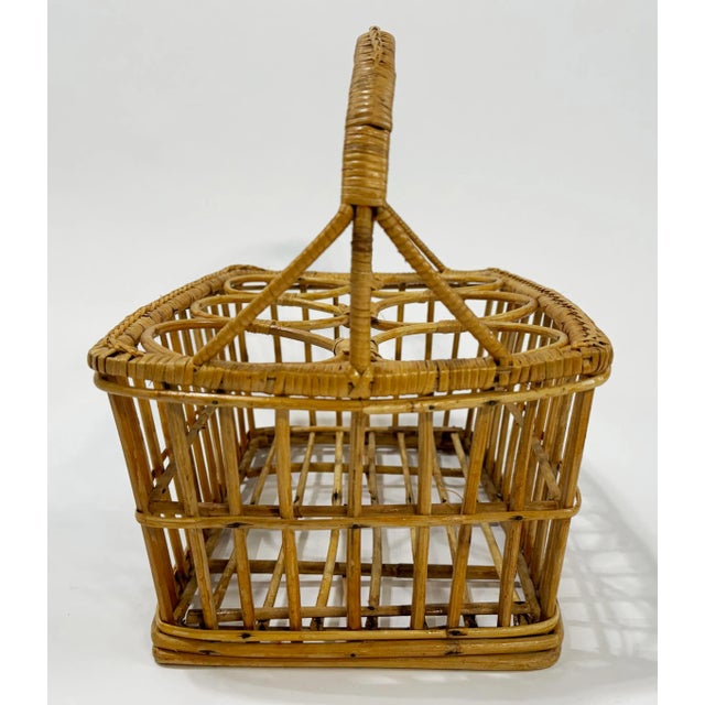 Vintage Woven Rattan Glass or Bottle Caddy For Sale In Kansas City - Image 6 of 7