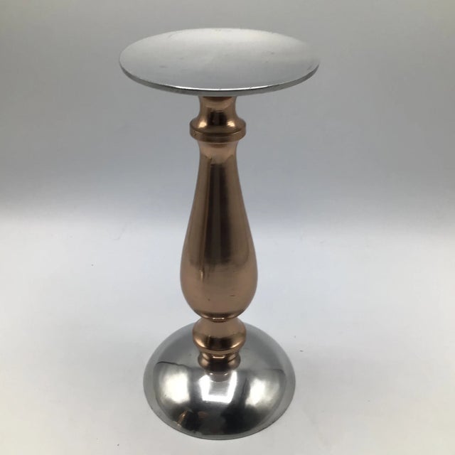 Mid-Century Modern Silver & Rose Gold Anodized Aluminum Pillar Candle Holders - a Pair For Sale - Image 10 of 13