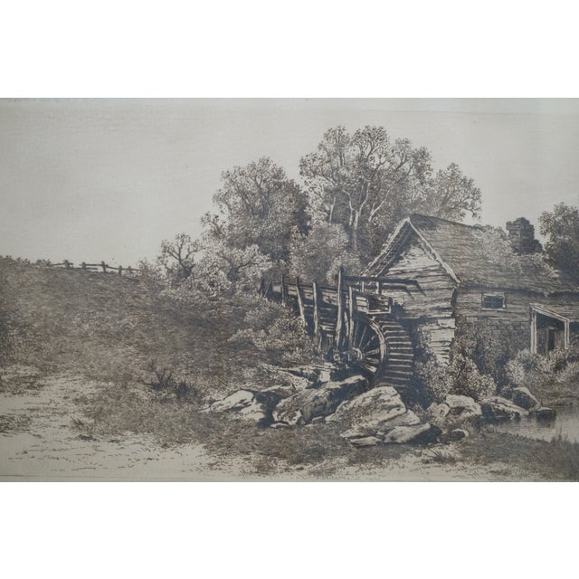 Antique Alfred Hopkins Old Millhouse Water Mill Panoramic Riverscape Etching 25" For Sale - Image 10 of 13