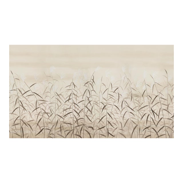 36" * H108"/Panel * 9ps, Chinoiserie Reed Mural, Warm Beige Gradient Wall Wallpaper Mural, 9 Panels For Sale