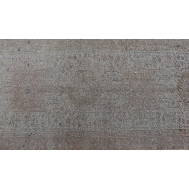 Textile Vintage Muted Persian Karadjeh Runner With Medallions in Brown, Tan, Taupe 3'2 X 11 For Sale - Image 7 of 11