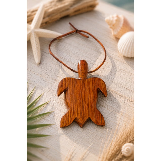Hand-Carved Wood Honu Sea Turtle Hanging Ornament, Hawaiian-Style Coastal Decor For Sale - Image 9 of 10