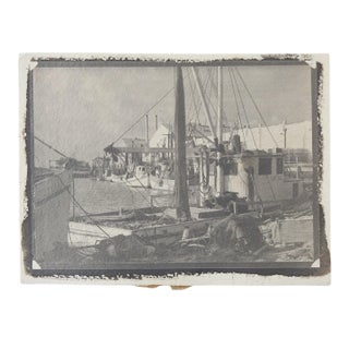 Vintage Eric Weller Gray Tonal Fishing Boats Marina Photograph For Sale