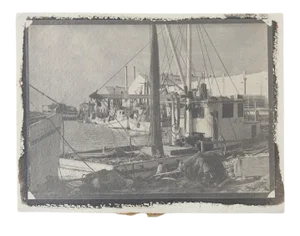 Vintage Eric Weller Gray Tonal Fishing Boats Marina Photograph