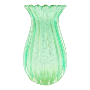Mid-Century Ribbed Murano Glass Vase With Gold Inclusions by Archimede Seguso for Seguso Vetri D'Arte, Italy, 1950s