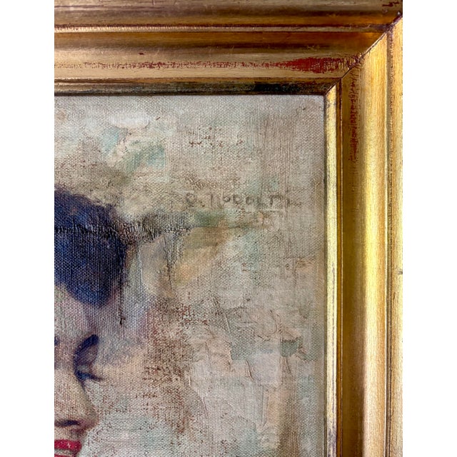 Tan Antique Italian School Oil Portrait of Peasant Girl, Signed, 19th C For Sale - Image 8 of 8