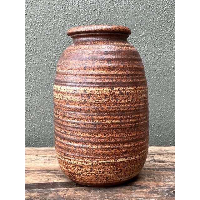 Vintage Original Studio Pottery Striped Lidded Vase For Sale - Image 12 of 12