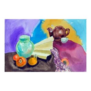 Persimmons & Tea Pot Still Life by Les Anderson