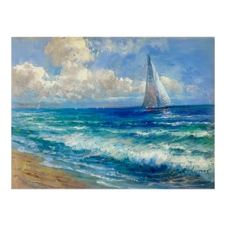 Coastal Sailboat Seascape Clouds — Original Oil Painting by Matt Thomas For Sale