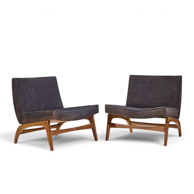 Adrian Pearsall Style Mid Century Walnut Slipper Chairs - Pair Each chair measures: 29.5 wide x 27 deep x 29.75 high, with...