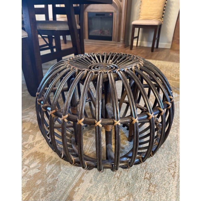 Wood 1970s Sculptural Organic Modern Rattan Ottoman, Mid-Century Era For Sale - Image 7 of 9