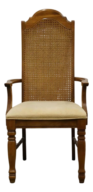 Singer Furniture Solid Pecan Italian Mediterranean Style Cane Back Dining Arm Chair