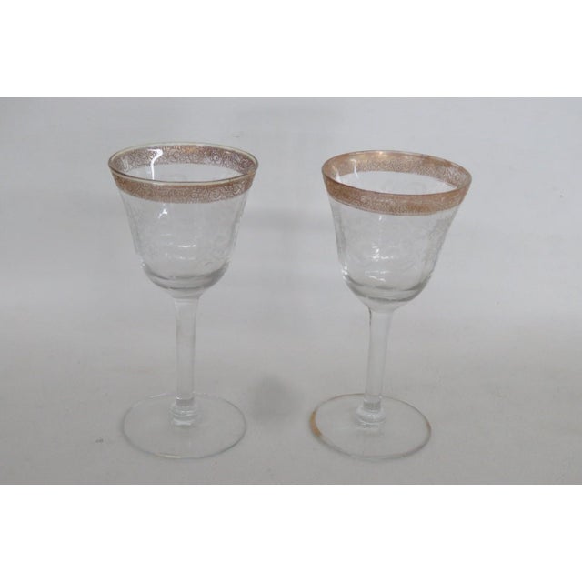 18pc Paneled Glassware Set Gold Border Crystal Goblets Etched Floral Motif 5112b For Sale - Image 9 of 18