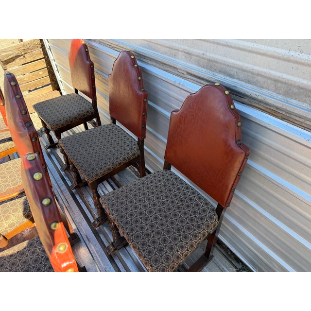 Spanish Revival 1940s Set of 6 Spanish Revival Dining Chairs Including One Armchair (Host Chair) For Sale - Image 3 of 11