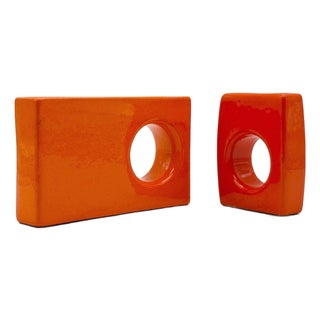 Space Age Sculptural Orange Glazed Ceramic Pieces, 1970s, Set of 2 For Sale