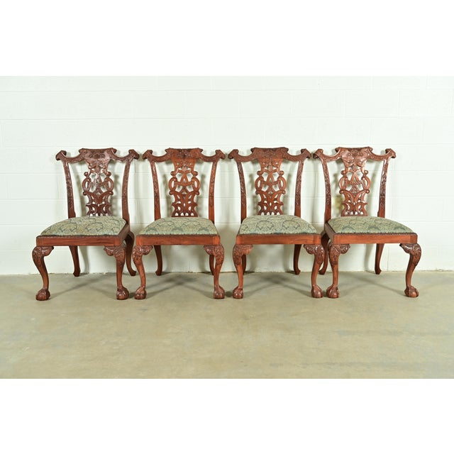 Baker Furniture Style Chippendale Carved Mahogany Dining Chairs, Set of Four For Sale - Image 12 of 12