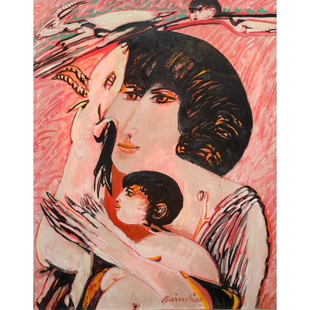 Remo Brindisi, Figures and Animals, 1979, Oil on Canvas, Framed For Sale - Image 3 of 5