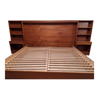 Mid Century Modern Danish King Teak Platform Bed W/Attached Nightstands For Sale