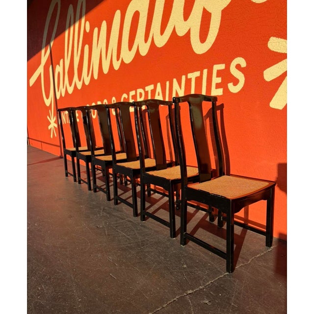 Wood Italian Lacquered Cane Dining Chairs - 6 For Sale - Image 7 of 14