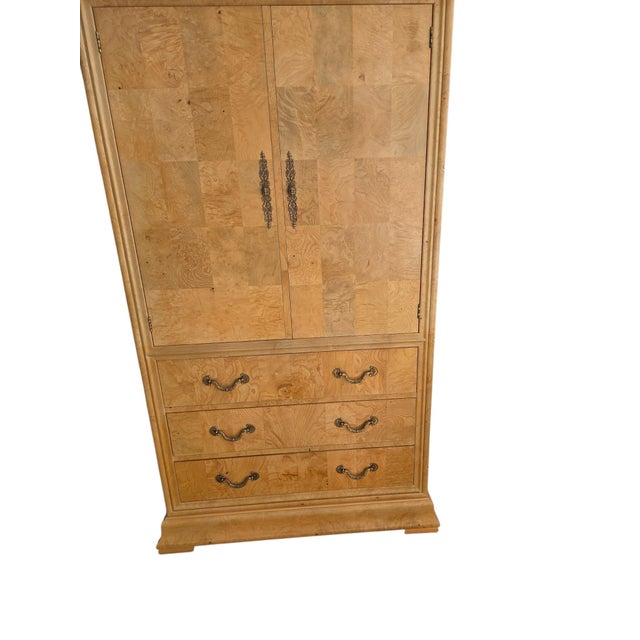 Traditional 1980s Henredon Charles X Collection Burlwood Armoire Chest Cabinet Wardrobe Dresser For Sale - Image 3 of 11
