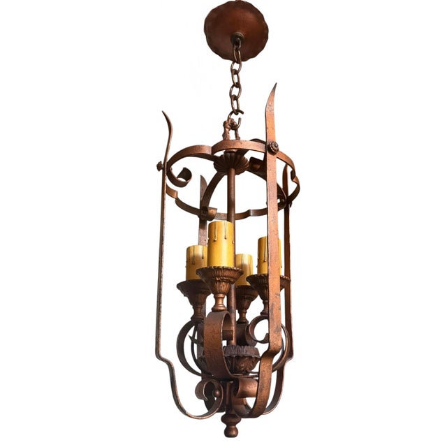 Early 20th Century Copper and Bronze Gilt Spanish Revival Lantern Chandelier For Sale - Image 9 of 12