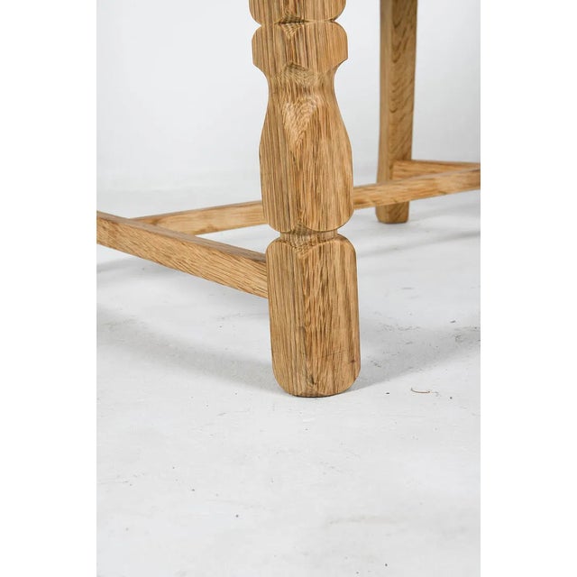 Red 1960s Set 8 Danish Mid Century Dining Chairs Carved Oak & Striped Upholstery For Sale - Image 8 of 9