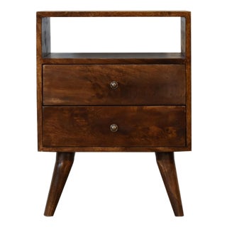 Mid-Century Inspired Bedside Table With Brass Hardware For Sale