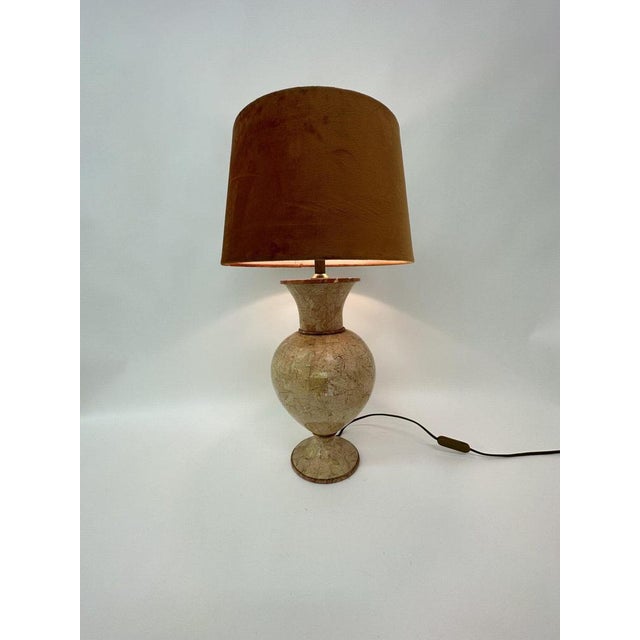 Dimensions: 59cm H, 33cm Diameter Condition: Good Period: 1970's Material: Marble , Fabric Color: Orange , Pink Up to 250V...