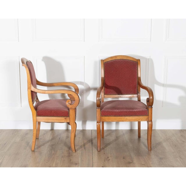 Pair of Louis Philippe Cherry Wood Armchairs with Upholstered Seats For Sale In Atlanta - Image 6 of 11