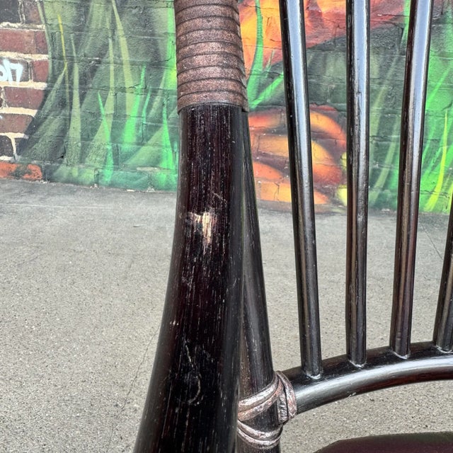 Wood Set of 8 McGuire Furniture Co Ebonized Bamboo Rattan Dining Chairs For Sale - Image 7 of 12