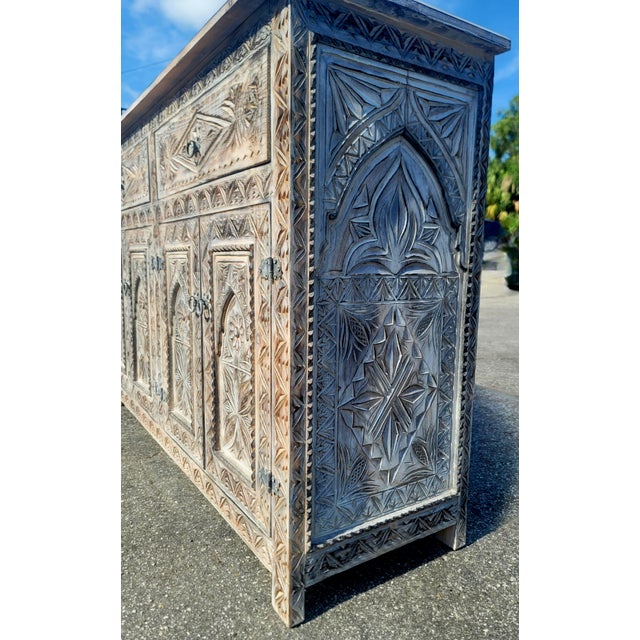 Wood White Wash Handmade Moroccan Berber‑Style Wooden Sideboard For Sale - Image 7 of 9