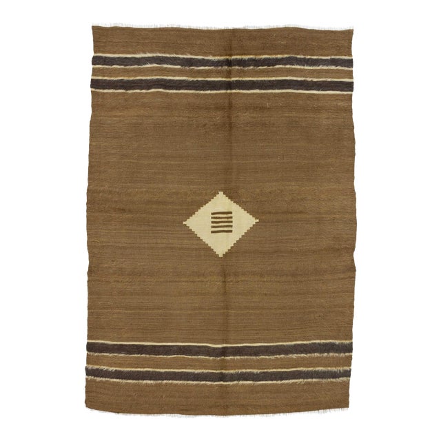 Vintage Brown Camel Hair Blanket Kilim Rug 4'1" x 5'11" Chairish