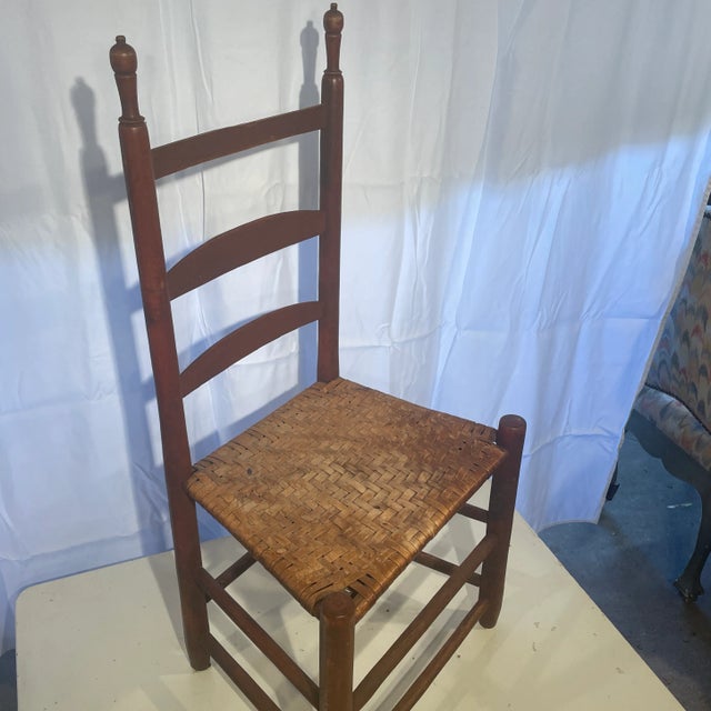 Early American Red Painted Cane Seat Ladder Back Chair For Sale In Boston - Image 6 of 12