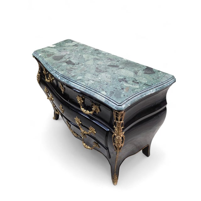 Mid 20th Century Vintage French Louis XV Style Black Lacquer Bombe Commode For Sale - Image 5 of 7