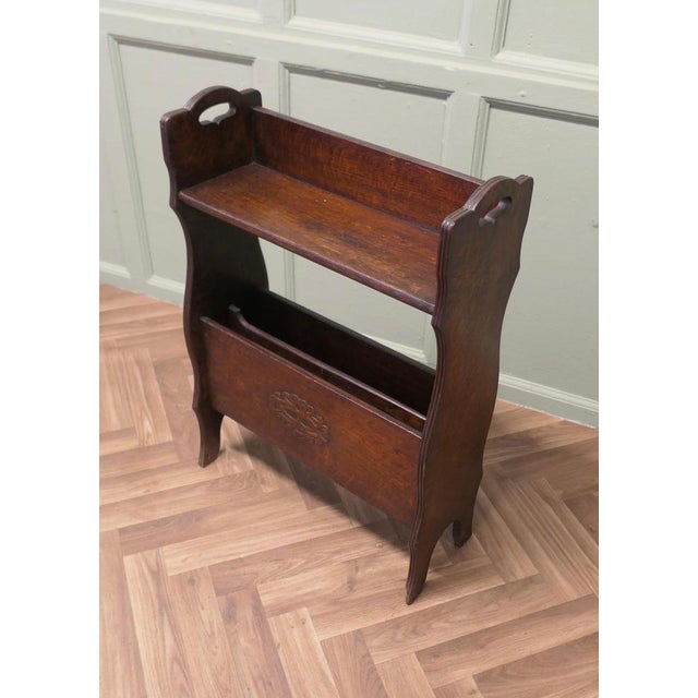 Arts and Crafts Open Front Oak Bookcase with Magazine Rack This Oak bookcase has an open shelf with a gallery around ,...