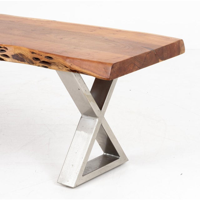 Live Edge Wood Bench With X-Form Legs For Sale In New York - Image 6 of 9
