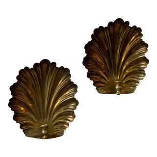Vintage Hollywood Regency Style Brass Shell-Inspired Sconce, a Pair, Circa 1980s For Sale