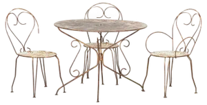 Large French Bistro Table & Chairs Patio Set, 1940s, Set of 5