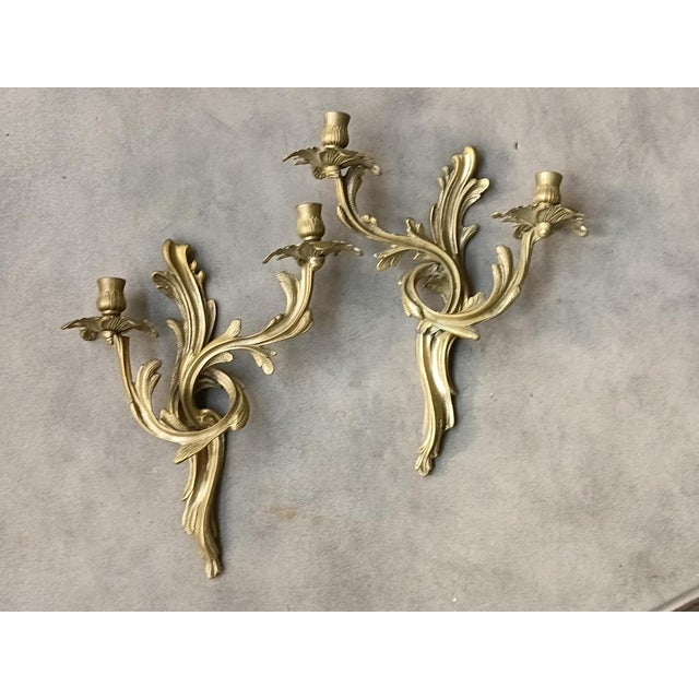 Pair of Large French Louis XV Style Bronze Candle Holders - Sconces For Sale In Miami - Image 6 of 10
