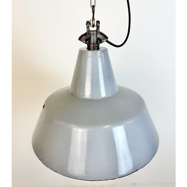 Industrial Grey Enamel Factory Pendant Lamp, 1960s For Sale - Image 11 of 18