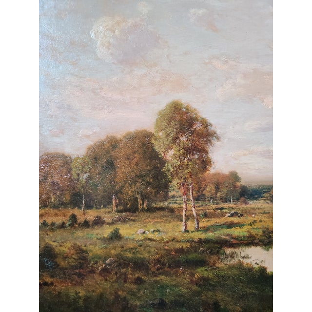 Claude E. Picault Antique Oil Painting 19th Century Pastoral Pond Landscape For Sale - Image 4 of 17