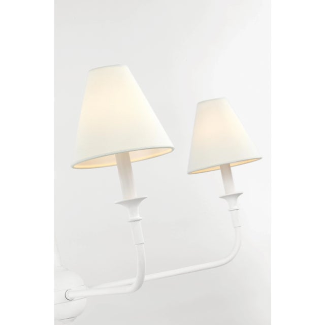 Visual Comfort Thomas O'Brien for Visual Comfort Signature Piaf Large Chandelier in Plaster White with Linen Shades For Sale - Image 4 of 5
