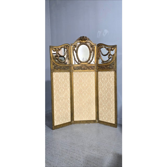 Antique French Three Fold Gilt Screen, 1880 For Sale - Image 10 of 10