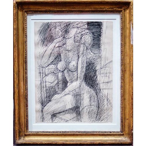 Marcel Gromaire, Female Figure, China Ink on Paper, 1962 For Sale - Image 6 of 6