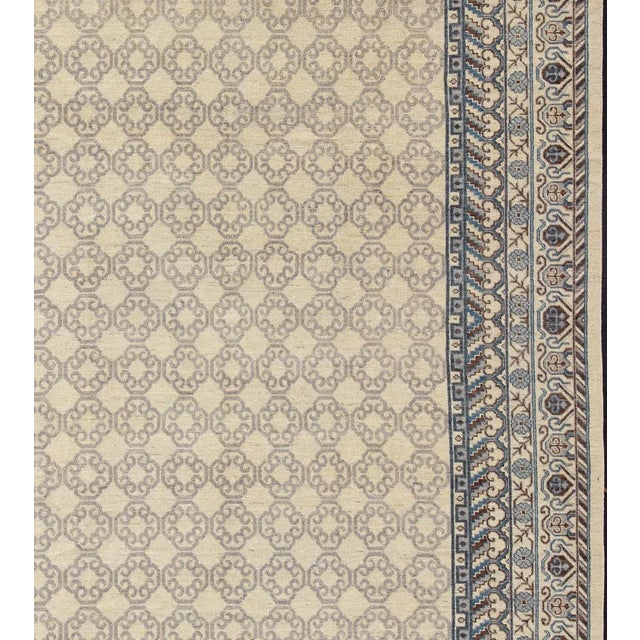 Contemporary Khotan With Geometric Design in Blue, Brown & Cream Colors 9'8 X 12'11 For Sale - Image 4 of 13