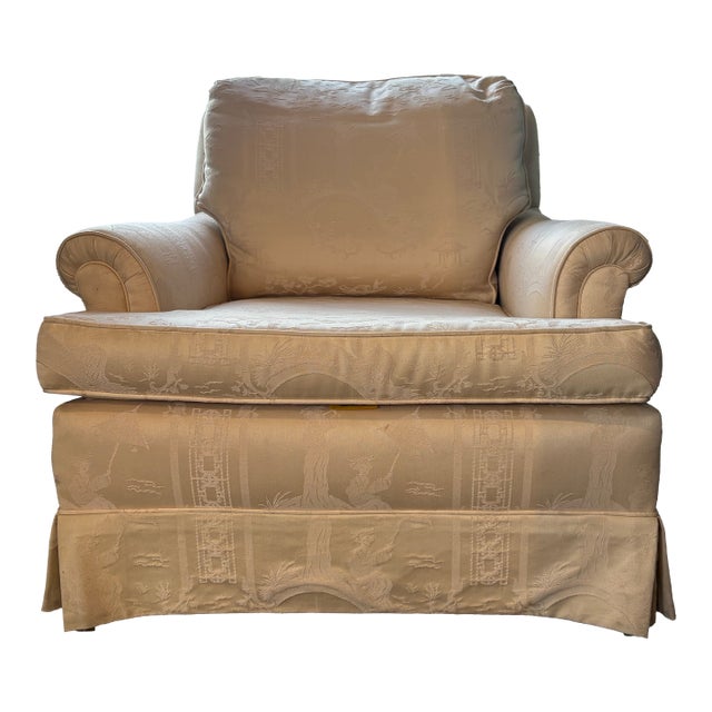 Vintage Chinoiserie Toile Club Chair For Sale