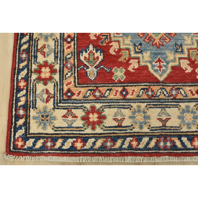 Kazak Runner 2’6” X 6’7” Red Wool Tribal Hand-Knotted Oriental Rug For Sale - Image 9 of 12